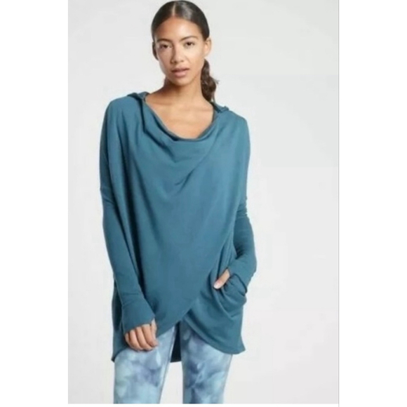 Athleta Tops - NWT Athleta PURANA WRAP SWEATSHIRT sequoia blue size XS soft cozy MODAL